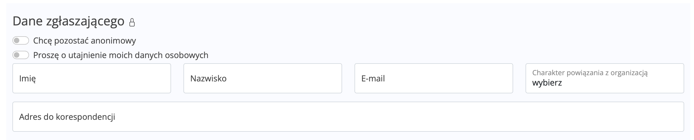 Dane osobowe zgłaszającego 