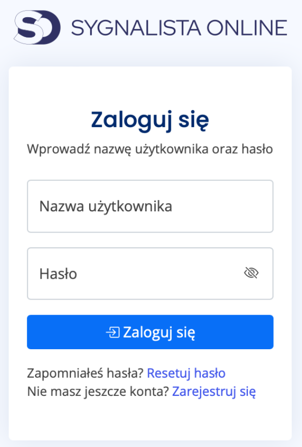 Formularz logowania Sygnalista Online