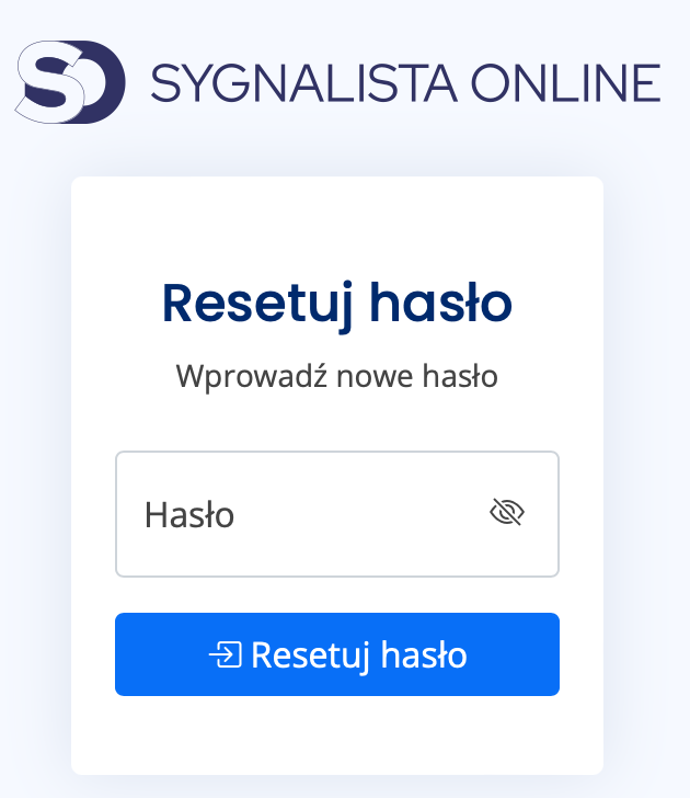 Formularz resetowania hasła - nowe hasło