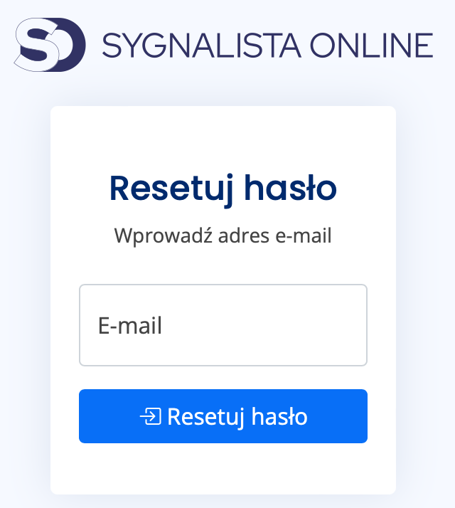 Formularz resetowania hasła